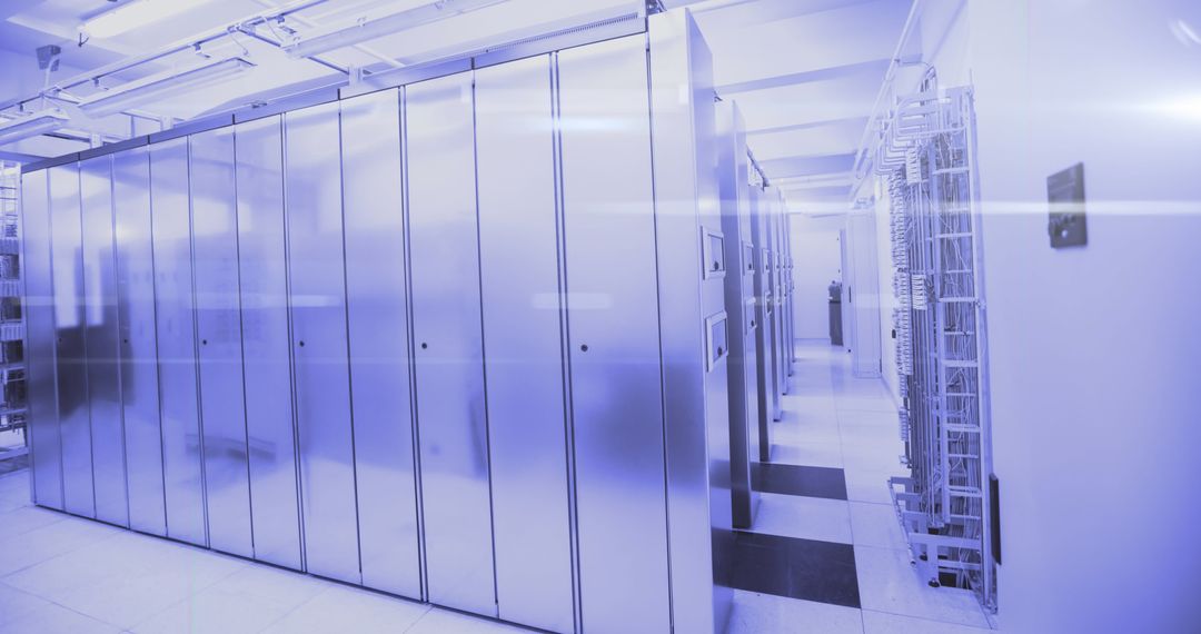 Futuristic Server Room Representing Digital Data Processing
