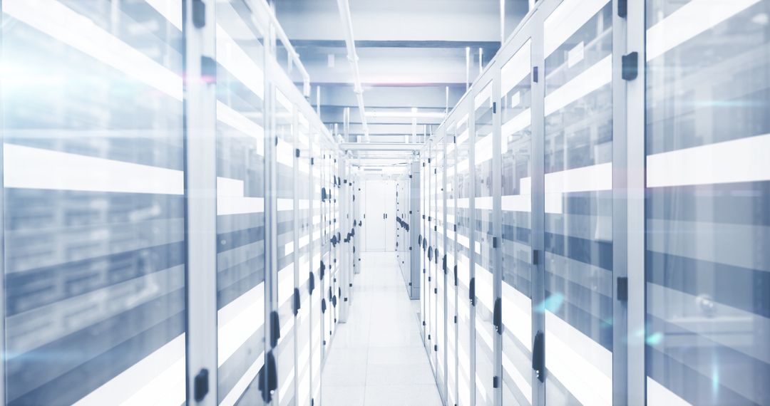 Data Center with Digital Information Flowing Through Servers