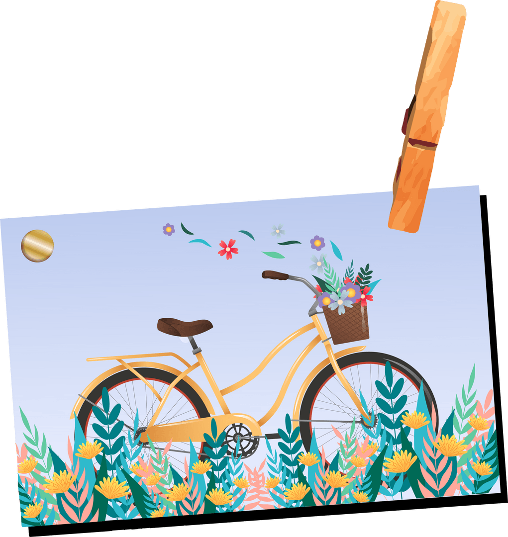 Vintage Bicycle with Flowers Hanging on Transparent Background