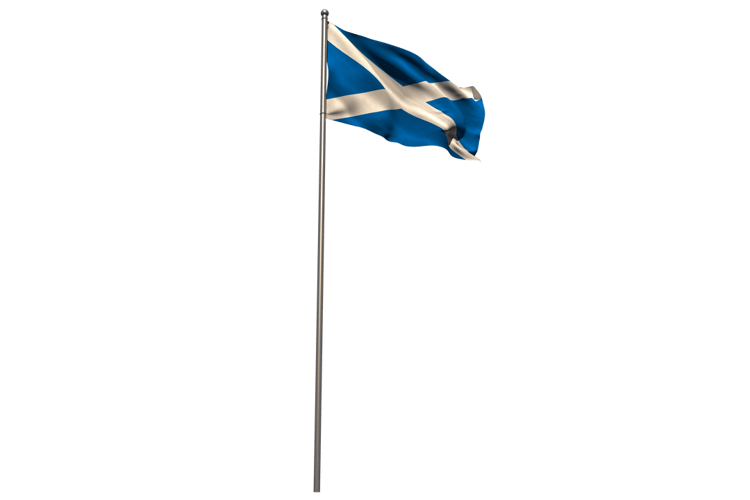 Transparent Flag of Scotland Waving on Flagpole