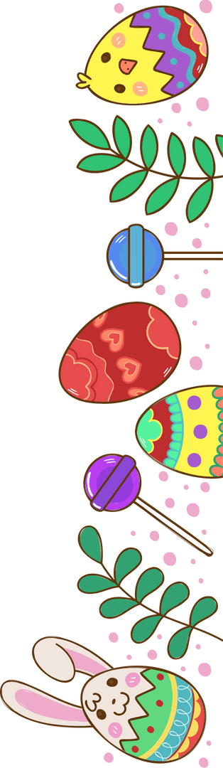 Festive Pastel Easter Eggs and Bunny on Transparent