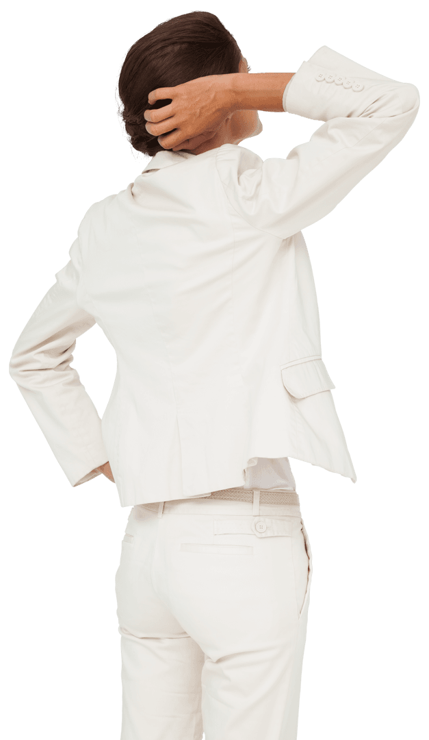 Hispanic Businesswoman Scratching Head in Thoughtful Pose Transparent Background