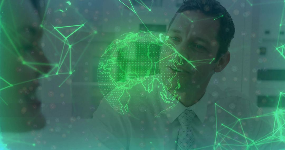 Business Professionals Exploring Holographic Globe Technology