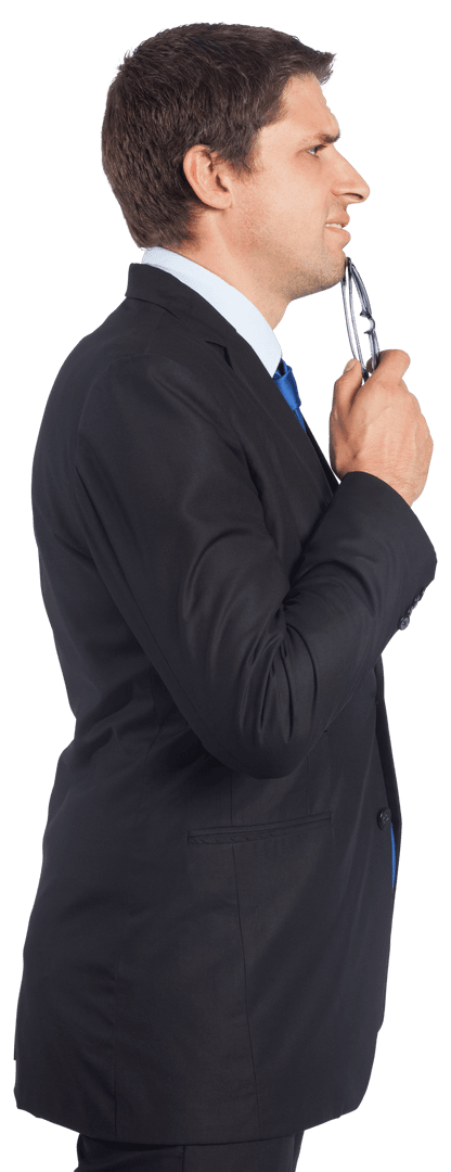 Determined Businessman in Profile with Suit on Transparent Background