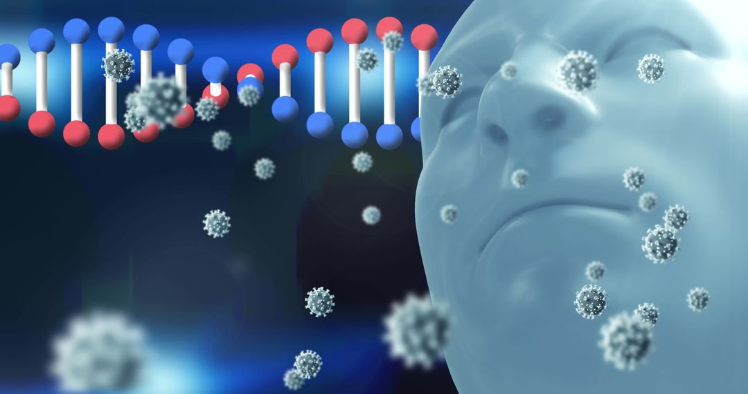 3D Model of Human Face with DNA Strands and Virus Particles
