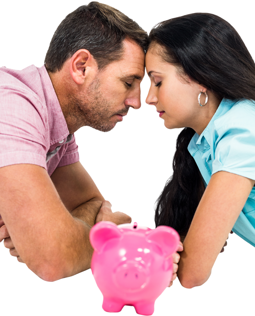 Young Couple Looking into Each Other's Eyes over Pink Piggy Bank - Transparent Background - Download Free Stock Images Pikwizard.com