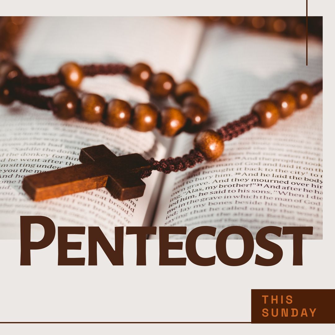 Pentecost Celebration Announcement with Rosary and Bible - Download Free Stock Templates Pikwizard.com