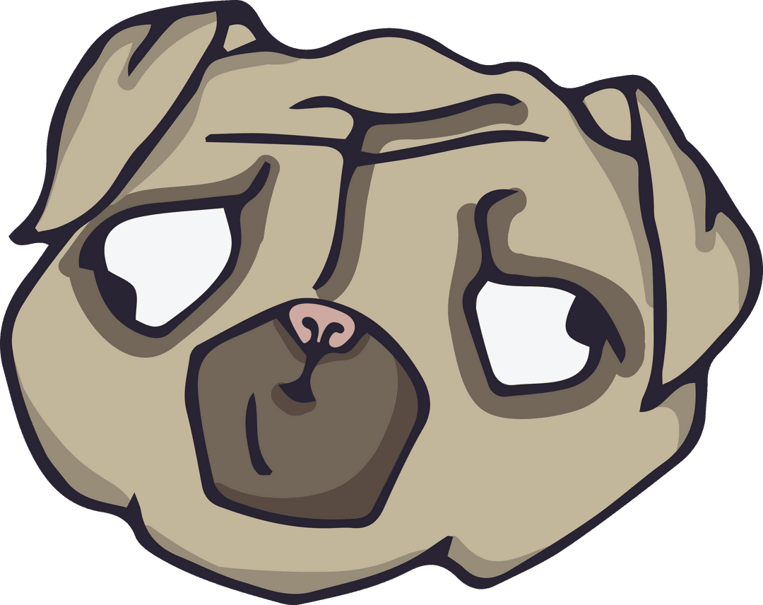 Whimsical Pug Dog Face Illustration on Transparent Background
