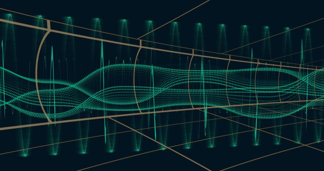 Futuristic Dotted Waveform in 3D Digital Grid