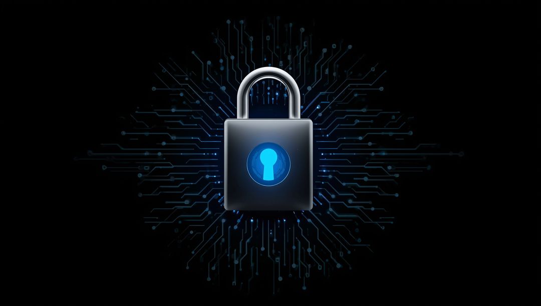 Futuristic Padlock Icon with Circuitry Symbolizing Digital Security