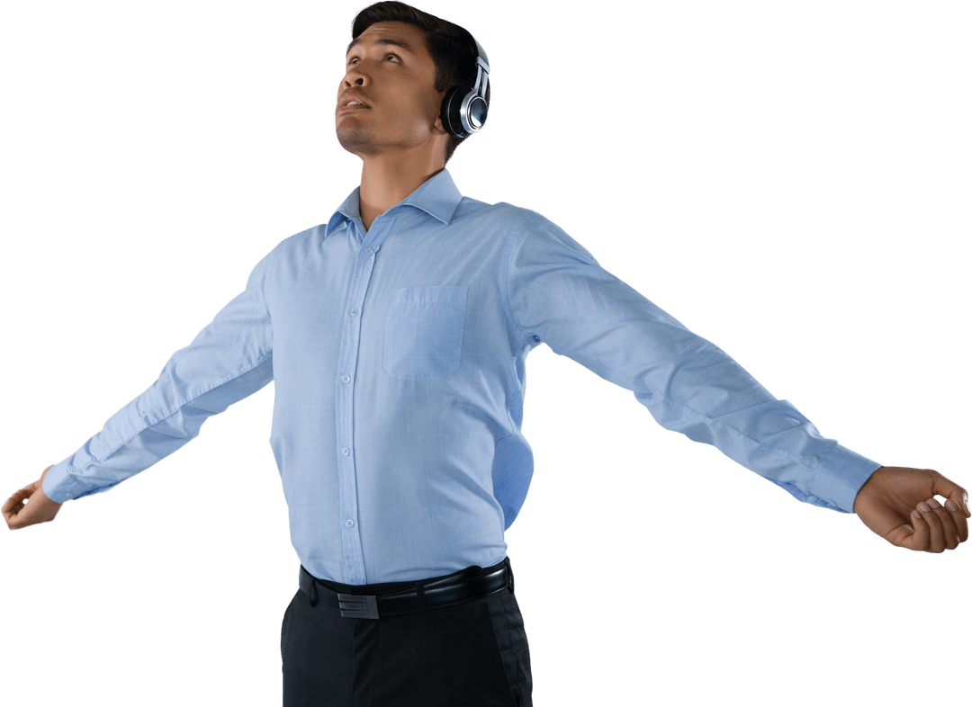 Businessman in Peaceful Moment Listening to Music with Transparent Background