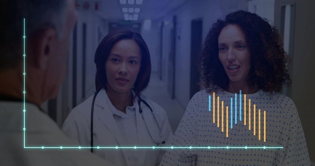 Medical Professionals Consulting Patient with Data Insight Overlay