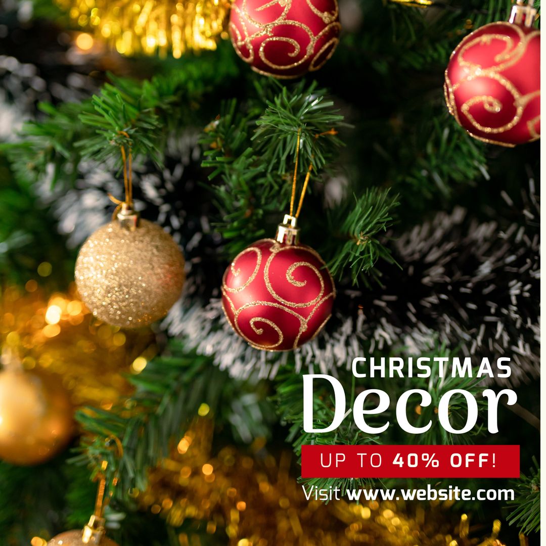 Christmas Tree with Red and Gold Baubles Festive Decoration