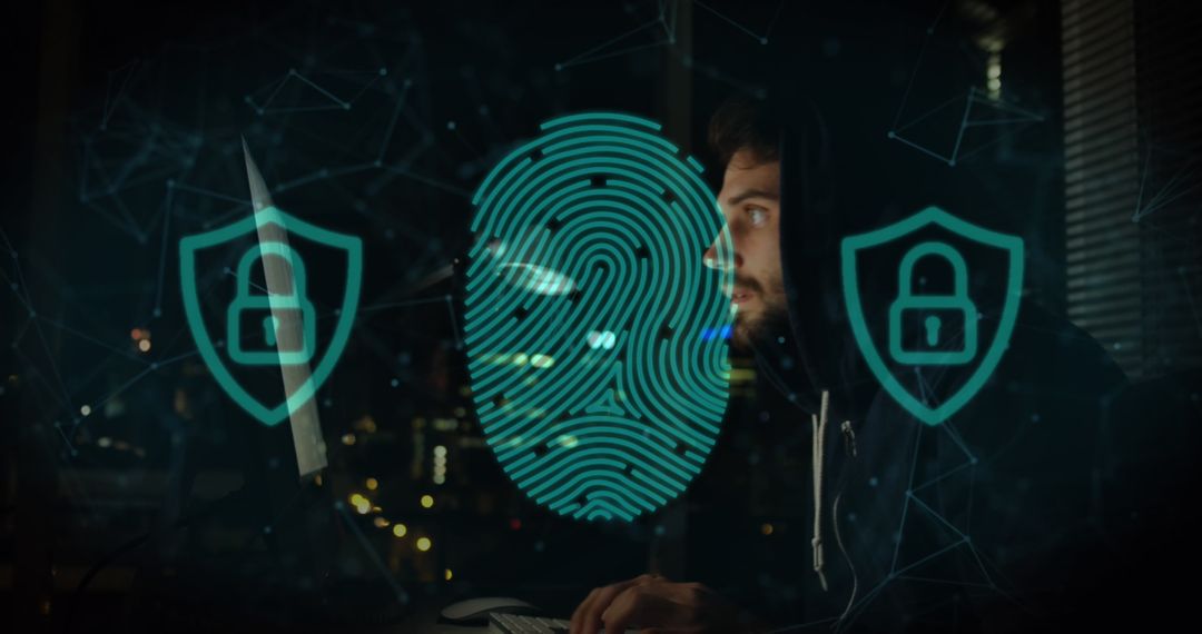 Cybersecurity Expert Analyzing Digital Fingerprint Authentication