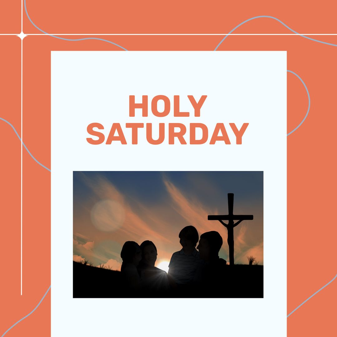 Silhouette of Family by Cross on Holy Saturday Background