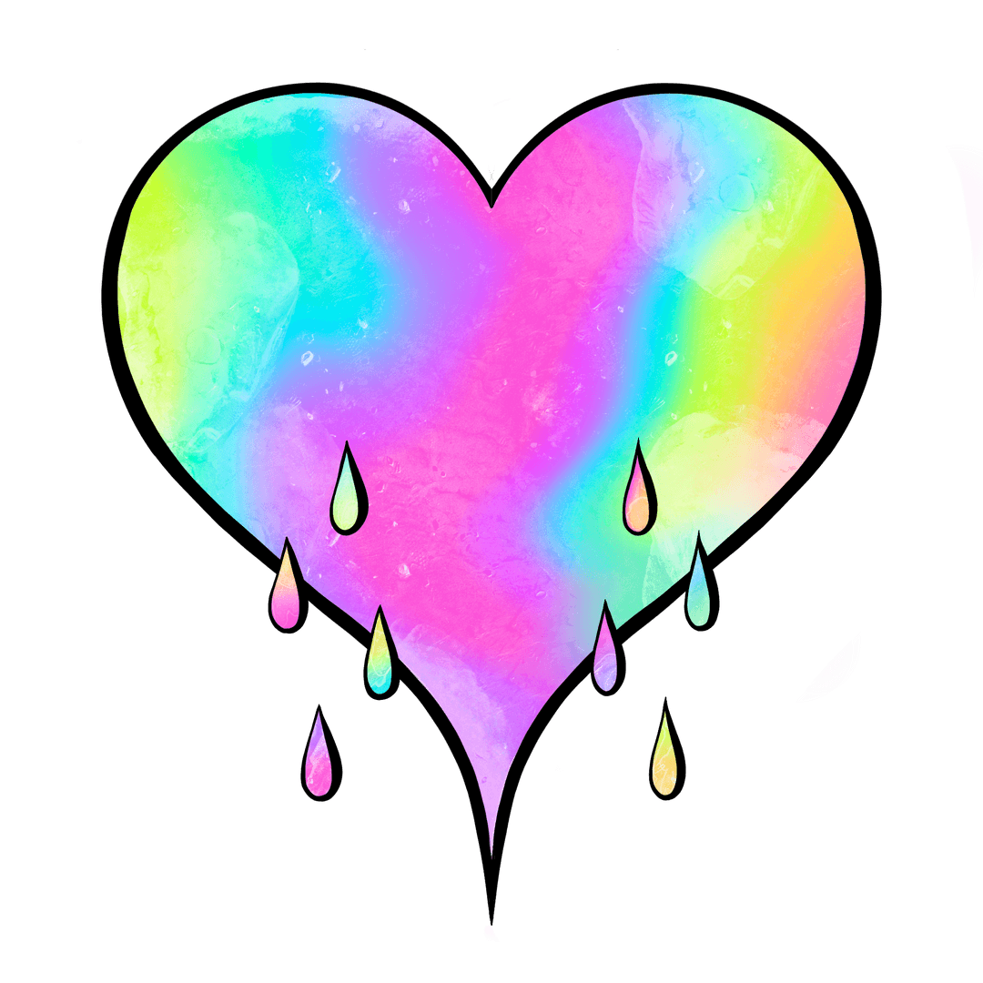 Vibrant Watercolor Heart with Dripping Pastel Rainbow on Transparent
