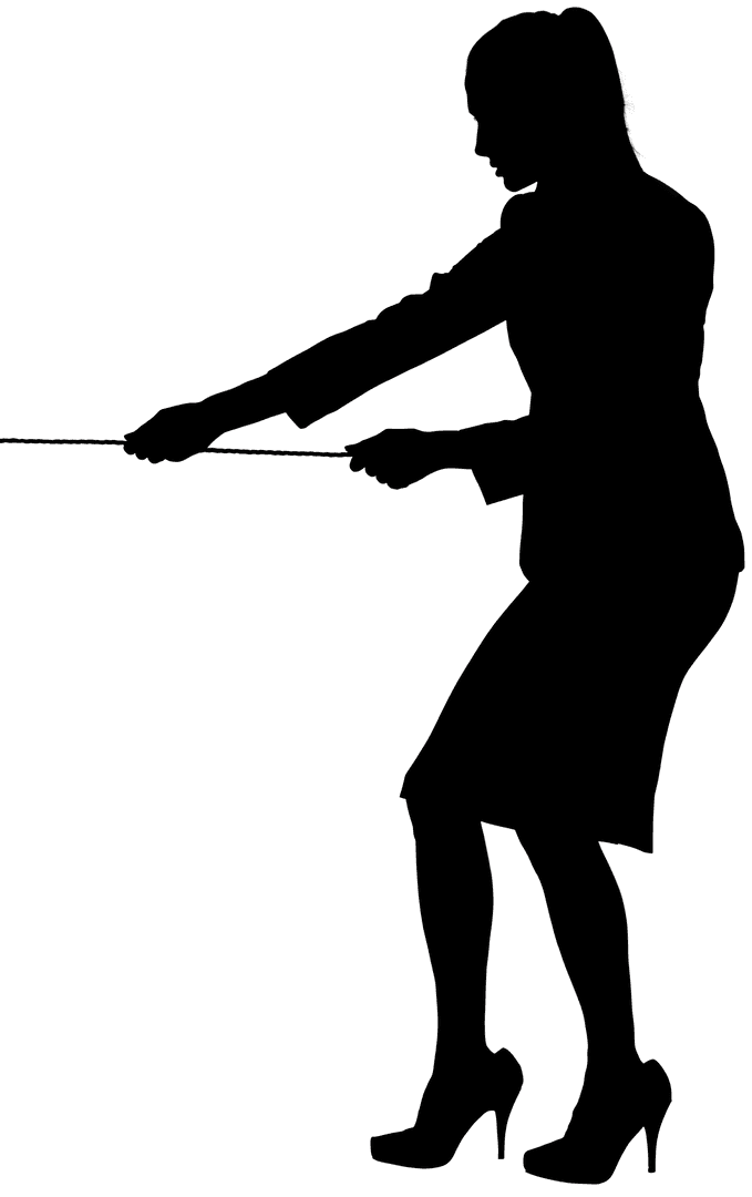 Silhouette of Businesswoman Pulling Rope on Transparent Background