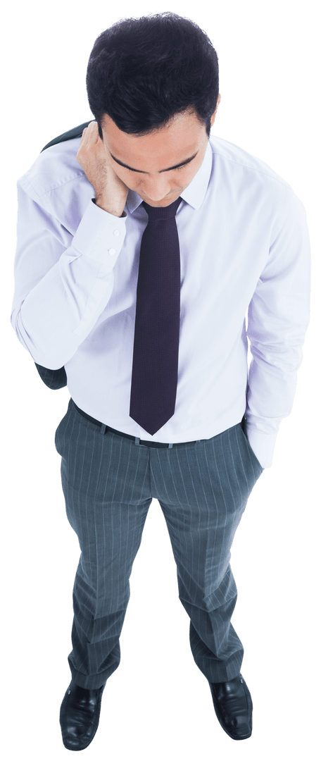 Thoughtful Biracial Businessman Isolated on Transparent Background