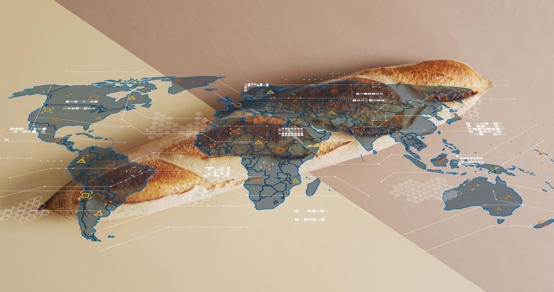 French Baguette with Holographic Map Overlay Illustrates Global Connectivity