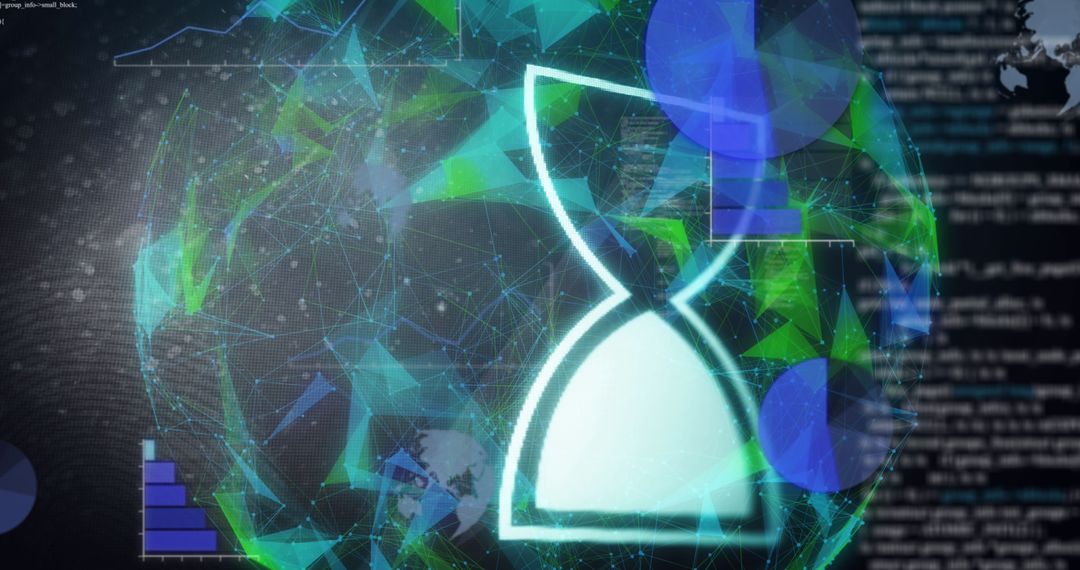 High-Tech Hourglass Over Digital Globe with Network Links