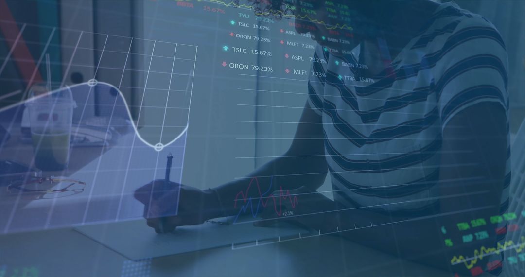 Woman Analyzing Data with Digital Chart Overlay