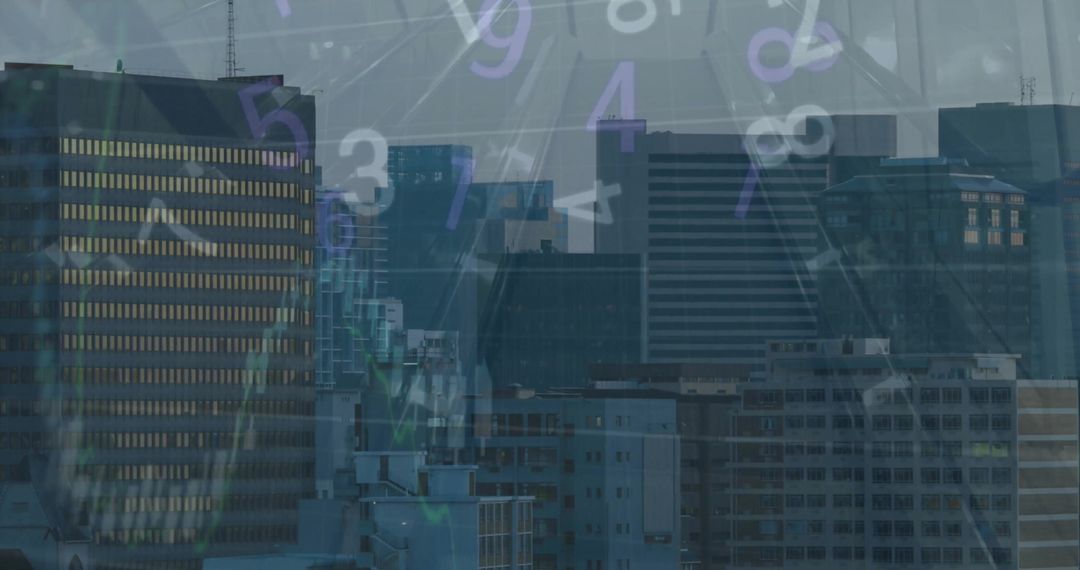 Futuristic Numbers and Digital Clock Overlay on Urban Skyline