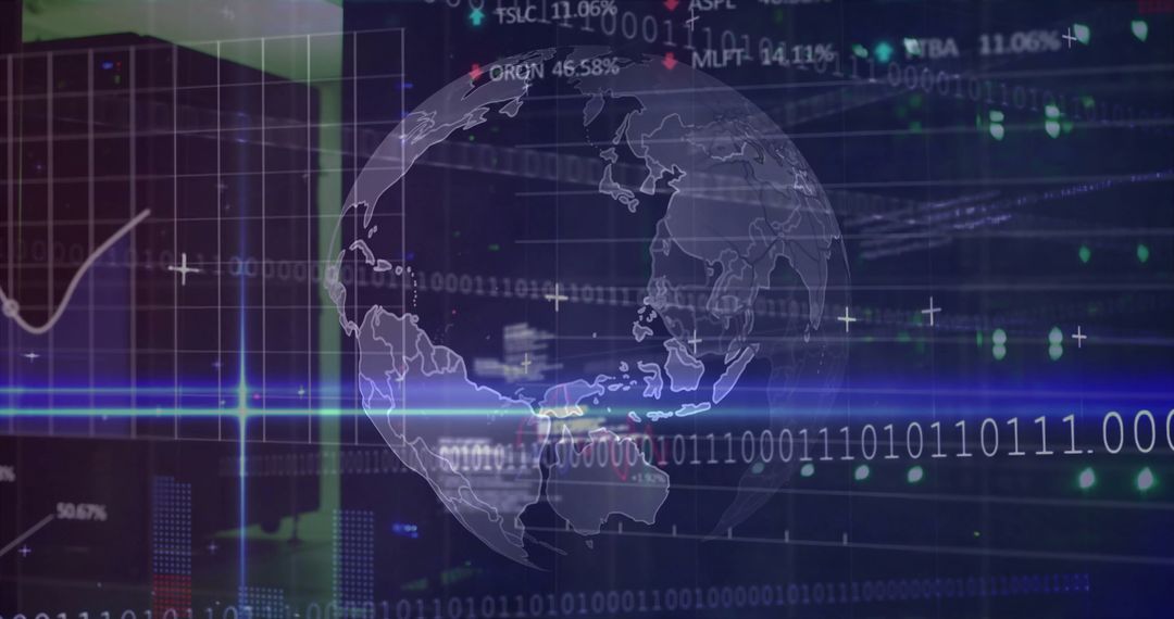 Global Finance and Data Processing with Digital Globe Overlay