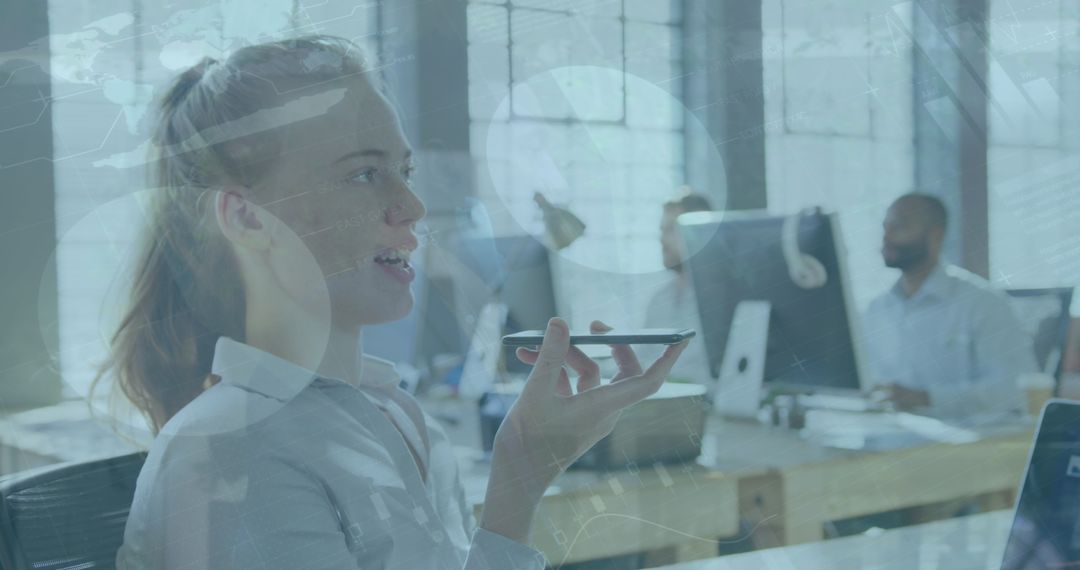 Businesswoman Engaged in Virtual Assistance Communication in Modern Office