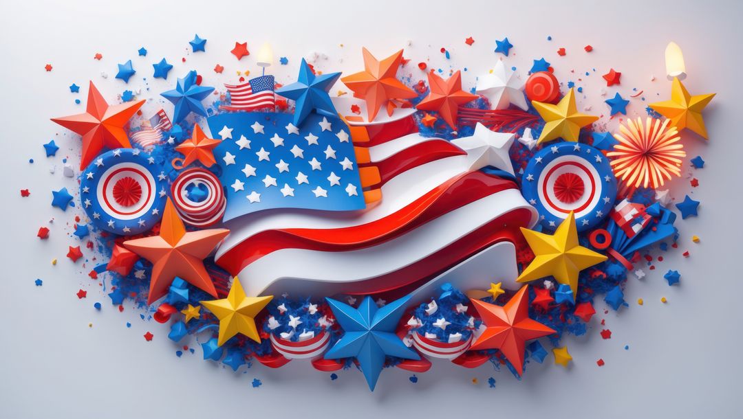 3D American Flag Arrangement with Colorful Stars and Patterns