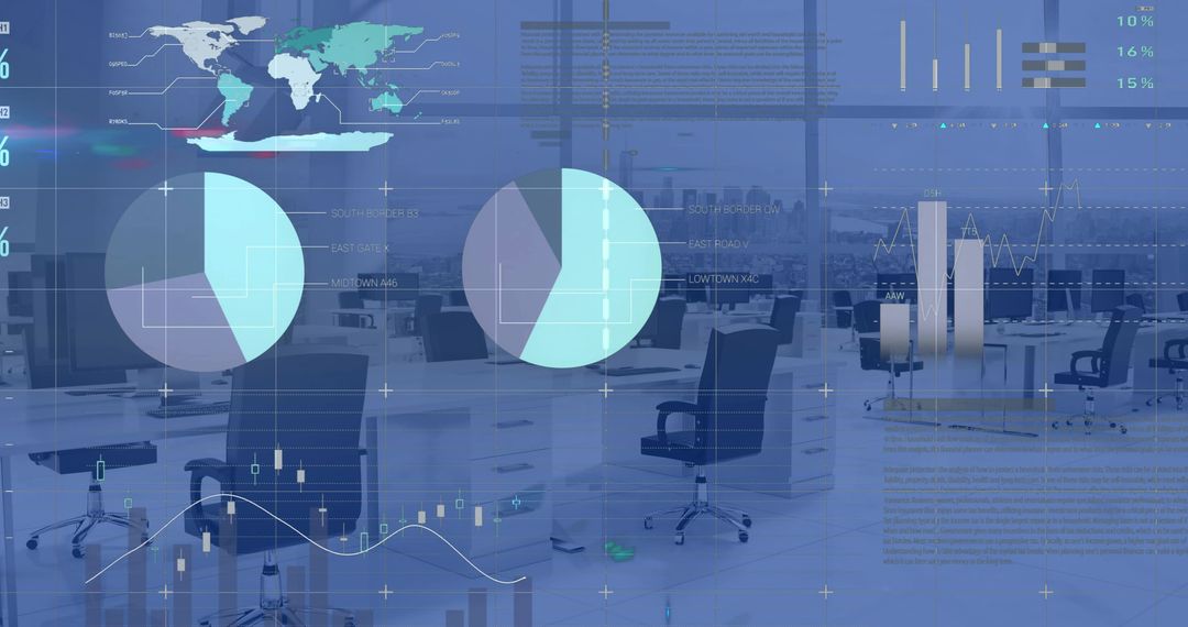 Data Visualization Overlay in Modern Open Plan Office