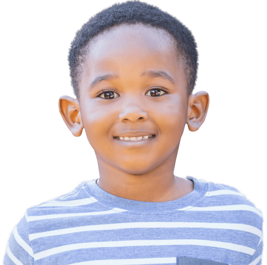 Joyful Child Smiling in Striped Shirt on Transparent Background