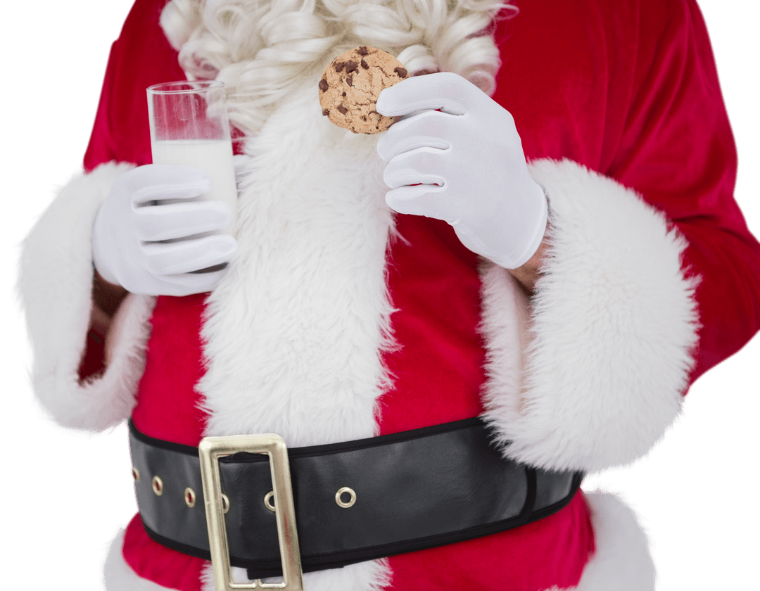 Santa Claus Enjoying Milk and Cookie Delight Transparent