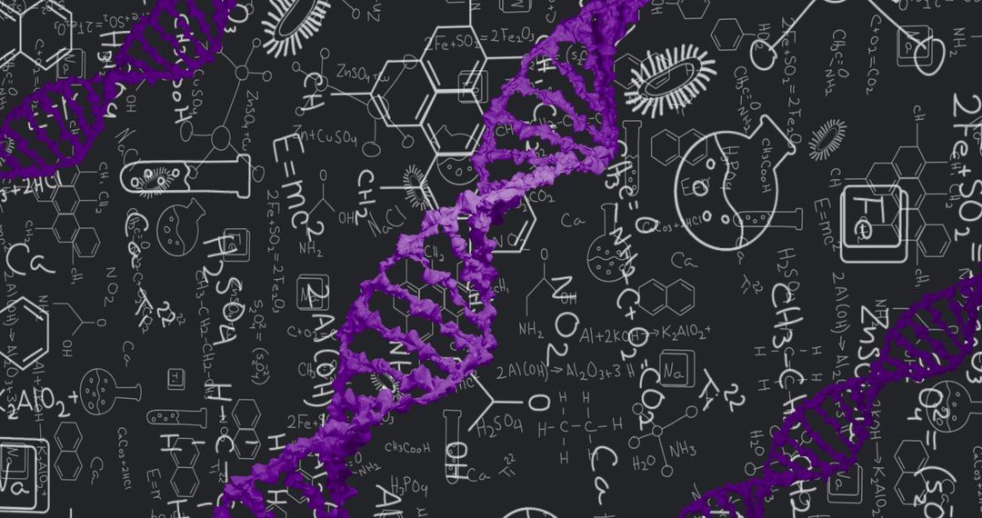 DNA Strand Amidst Complex Scientific Data on Chalkboard
