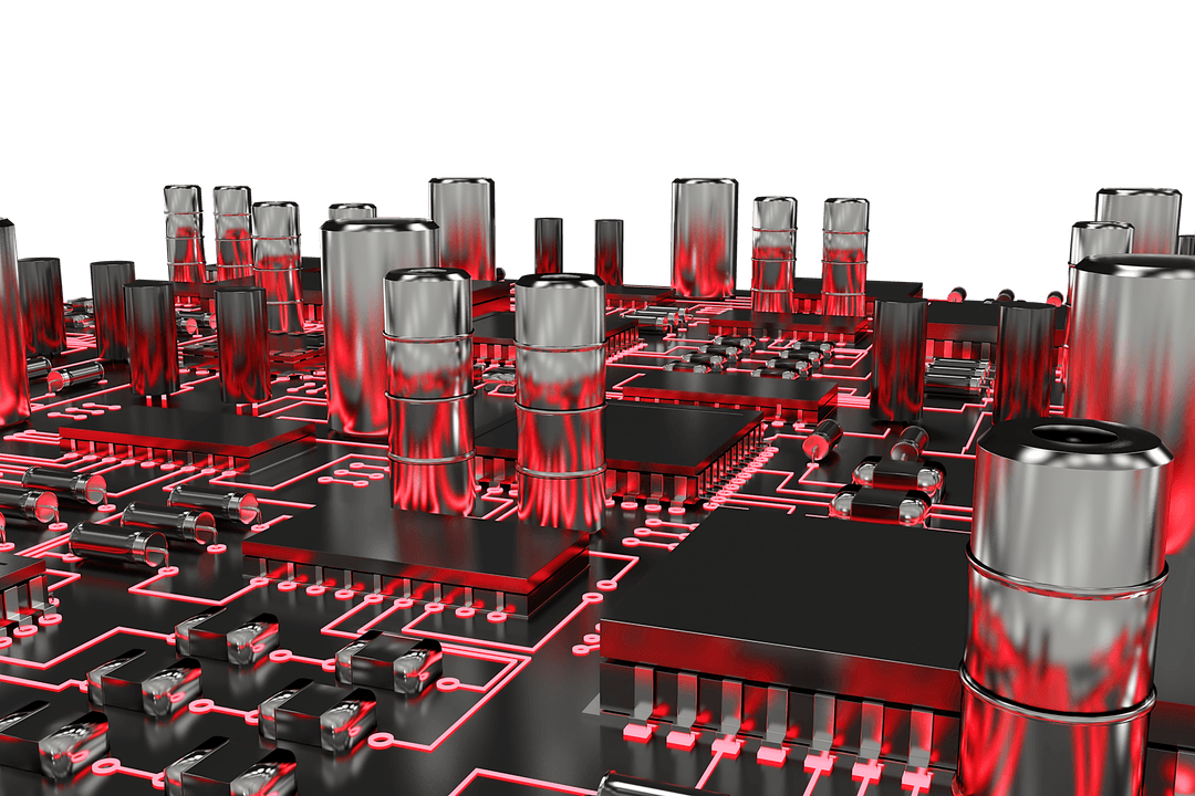 Transparent View of Circuit Board with Red Elements