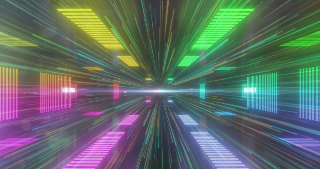 Multicolored Neon Glowing Rectangles in Dynamic Starburst Pattern