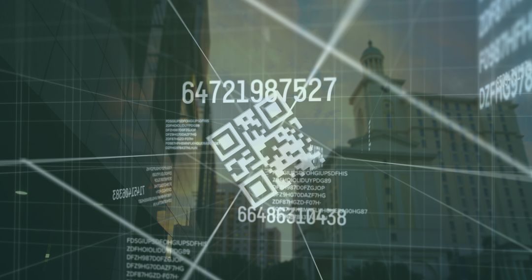 Data Encryption Concept with QR Code Over Urban Skyline