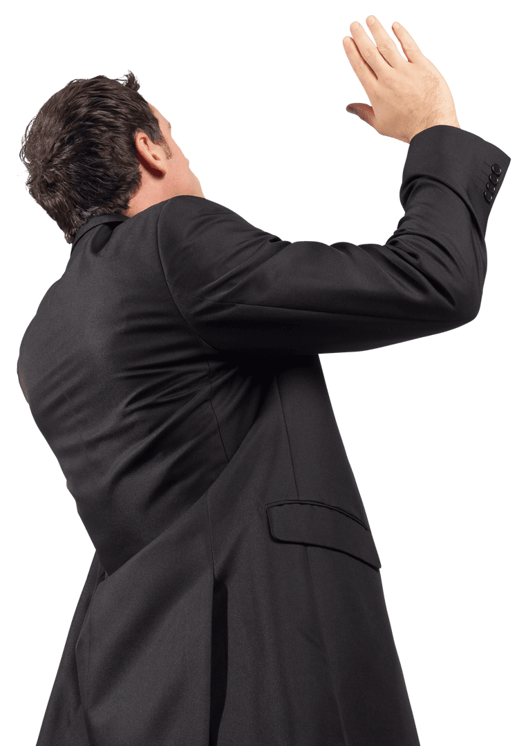 Businessman in Formal Attire with Raised Arm Transparent Background