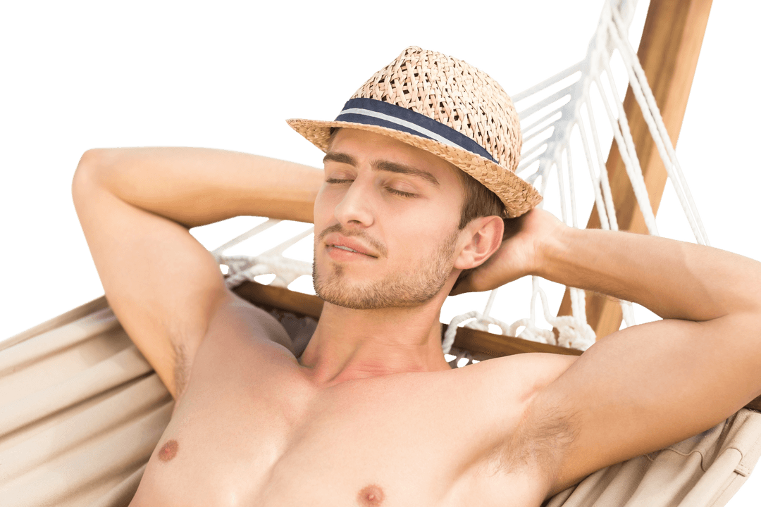 Relaxed Man on Hammock Enjoying Summer Vacation Transparent Background