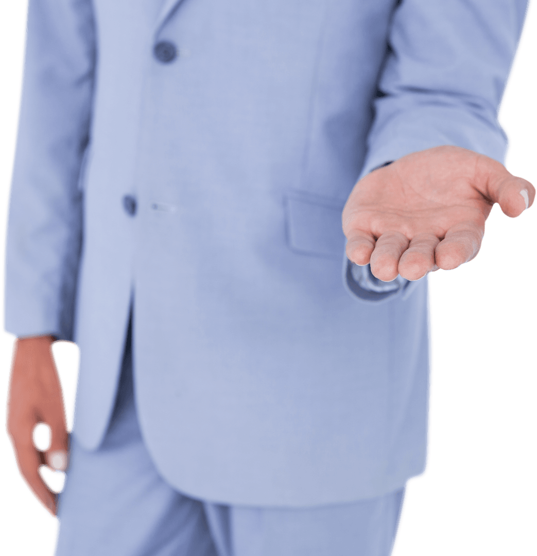 Transparent Suit Corporate Gesture with Open Hand