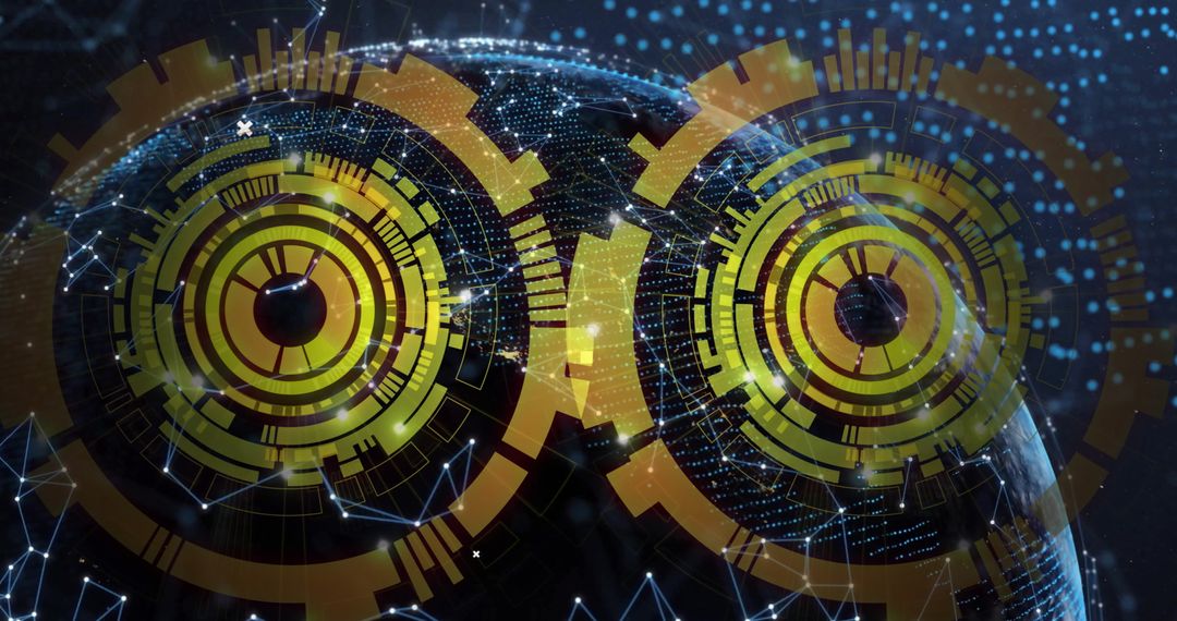 Futuristic HUD Elements Overlaying Digital Globe with Network Links