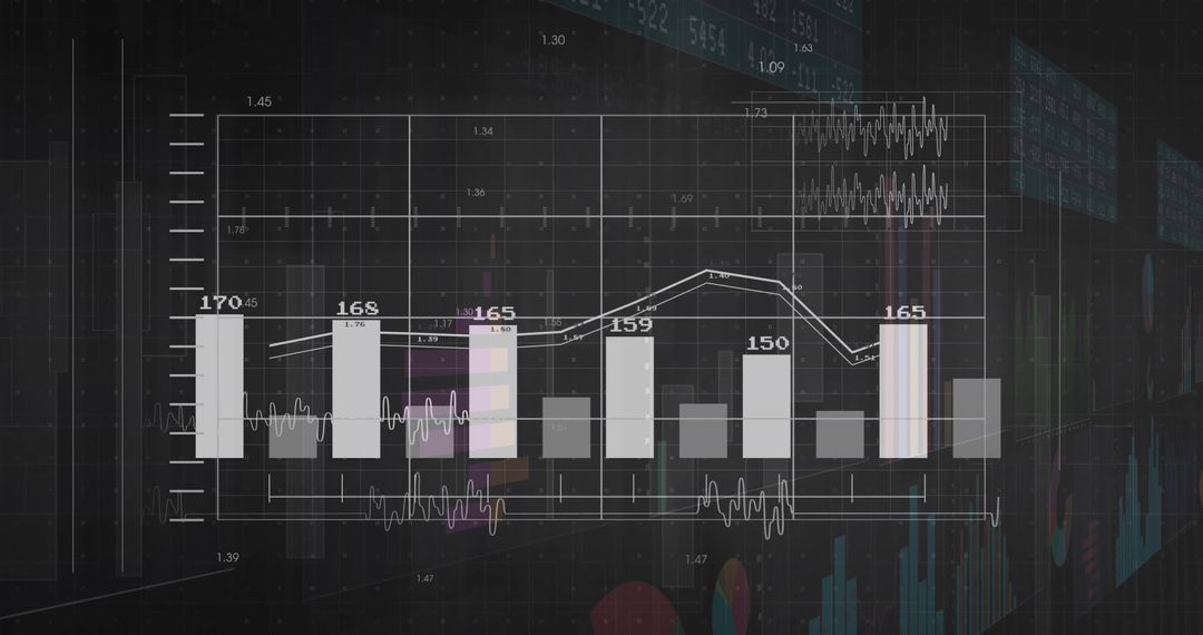 Data Analytics with Digital Graphs and Charts on Dark Background
