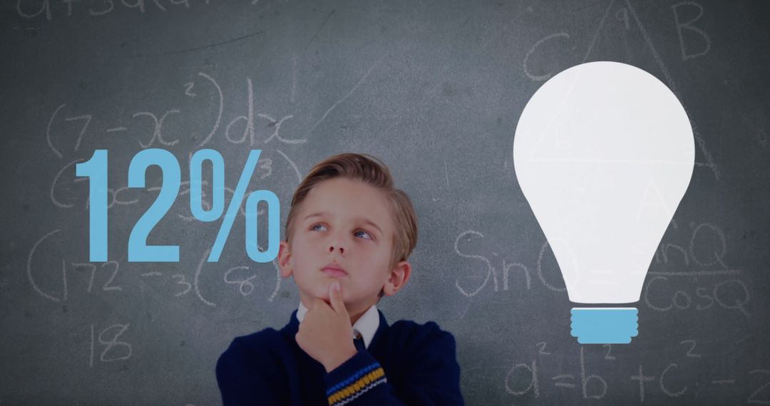 Young Student Contemplating Math Problem with Light Bulb Illustration