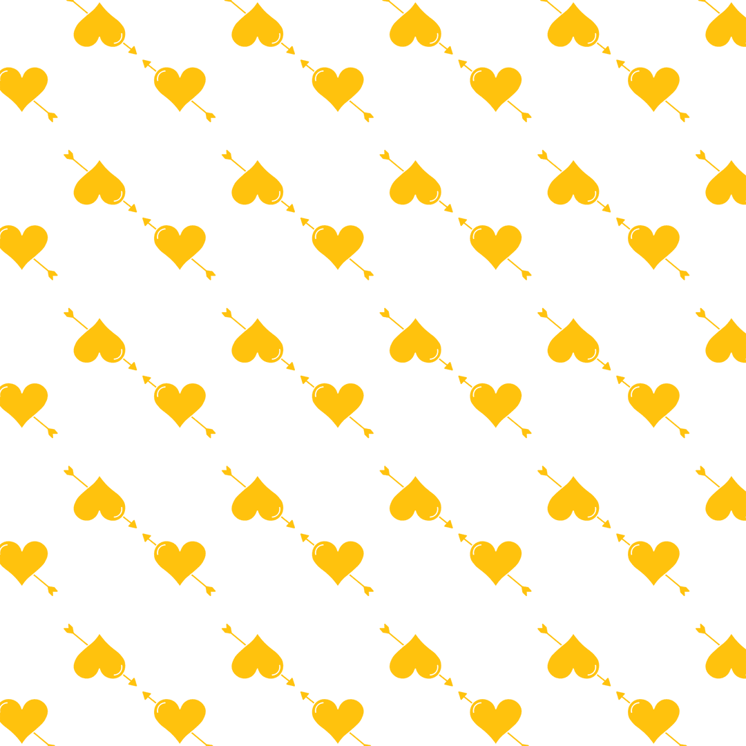 Yellow hearts with arrows on transparent patterned design
