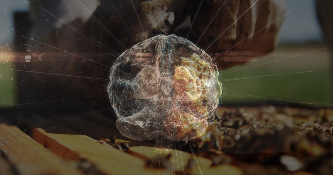 Honeybees and Brain Hologram Symbolizing Innovation and Biomimicry