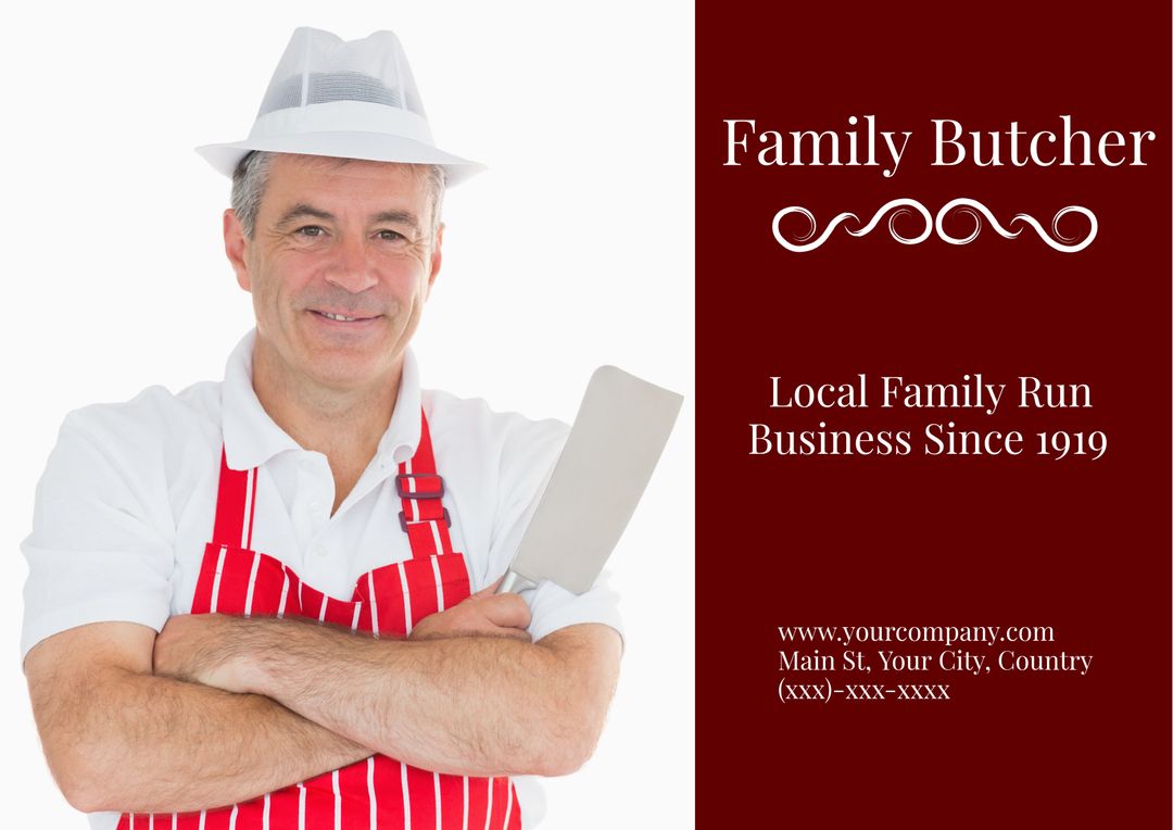 Smiling Butcher Showcasing Traditional Craftsmanship with Cleaver