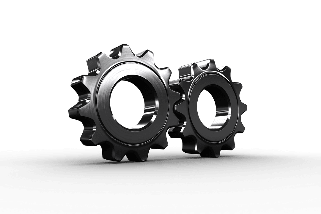 Transparent Metal Cogs Interlocked on Black Background