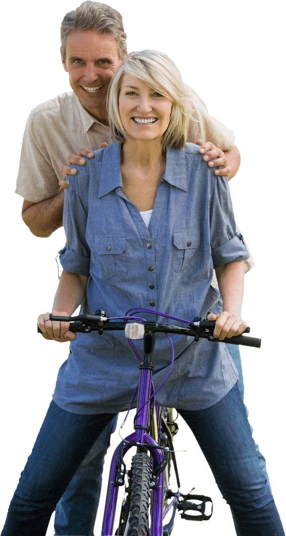 Smiling Senior Couple with Bicycle on Transparent Background