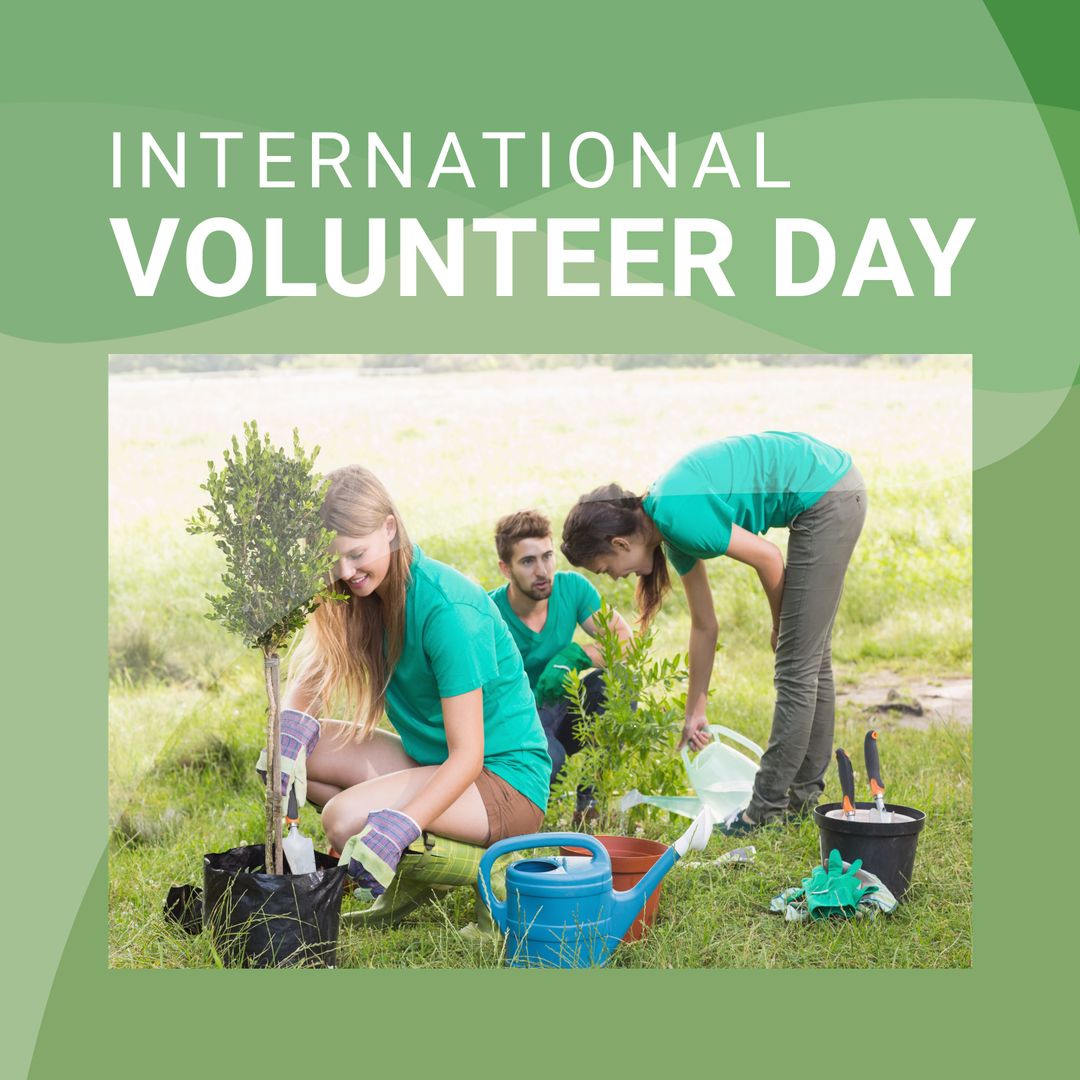 Diverse Volunteers Planting Trees for Sustainability