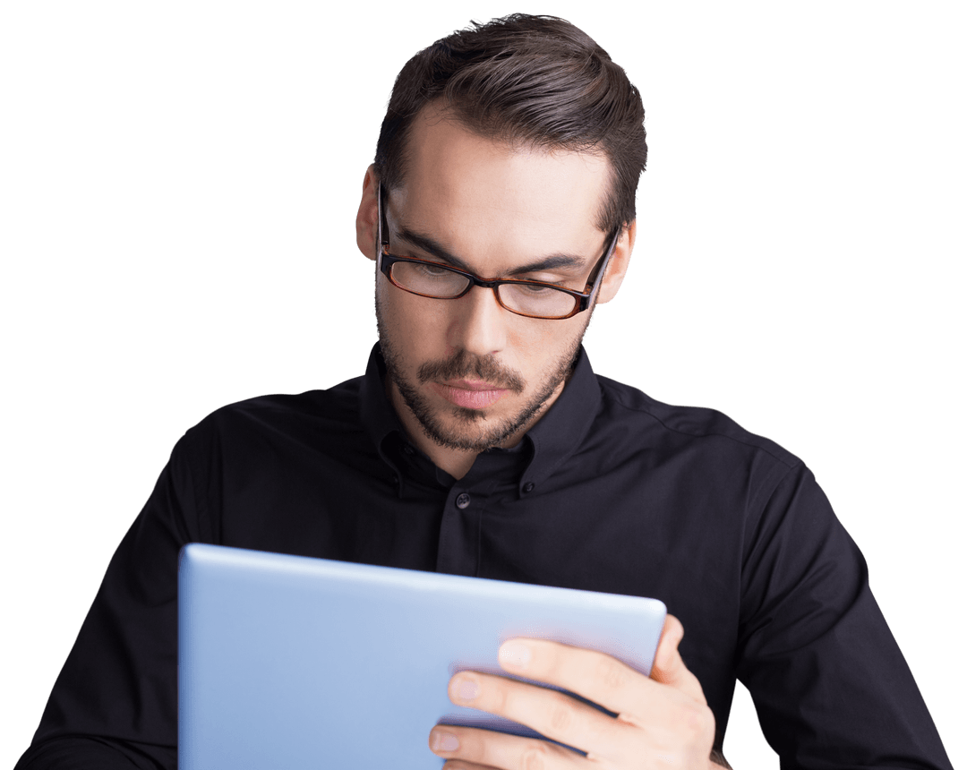 Transparent Image of Focused Businessman Using Tablet - Download Free Stock Images Pikwizard.com