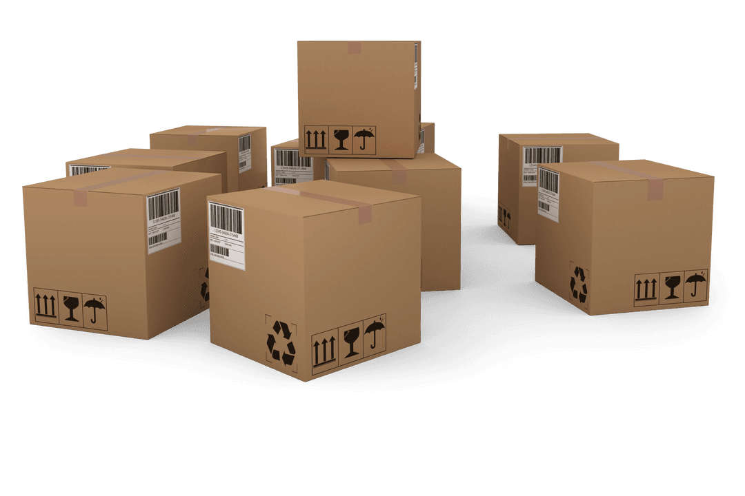 Transparent Cardboard Boxes with Shipping Symbols